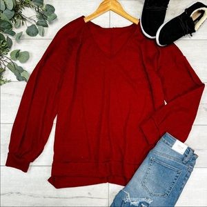 Sew In Love - Rib Knit V-neck shirt - Burgundy